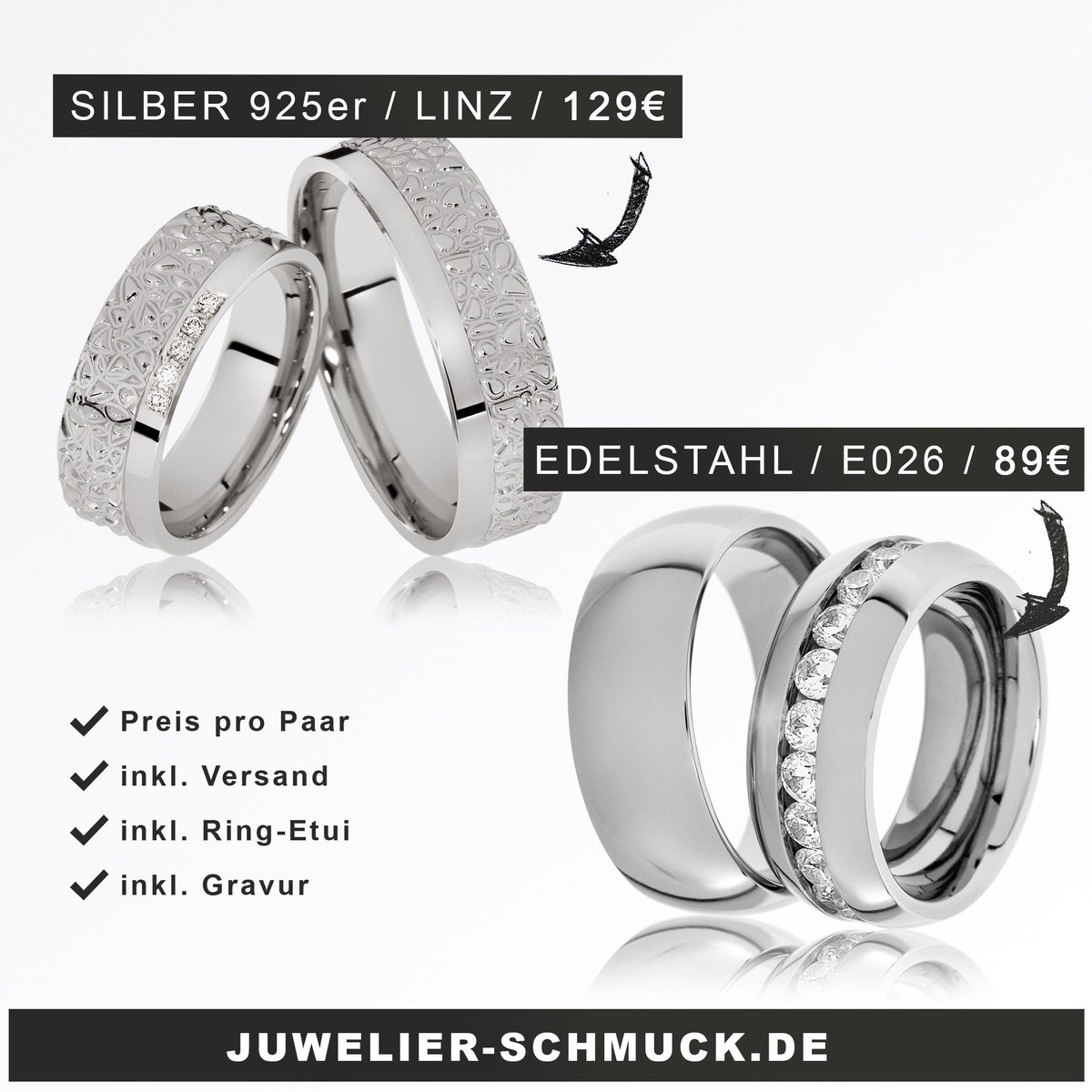 Juw_Schmuck's tweet photo. 🔥 Ringe der Woche
👉 #Silberringe Linz für 129€
https://t.co/x1obkOvwRp
👉 #Edelstahlringe E026 für 89€
https://t.co/LpmJzYV8Oc
✔ inkl. Versand ✔ inkl. Gravur ✔ inkl. Etui
#hochzeit #wedding #verlobung #engagement #weddingrings #trauringe #eheringe #partnerringe #jewelry https://t.co/1A8uAe9GPU
