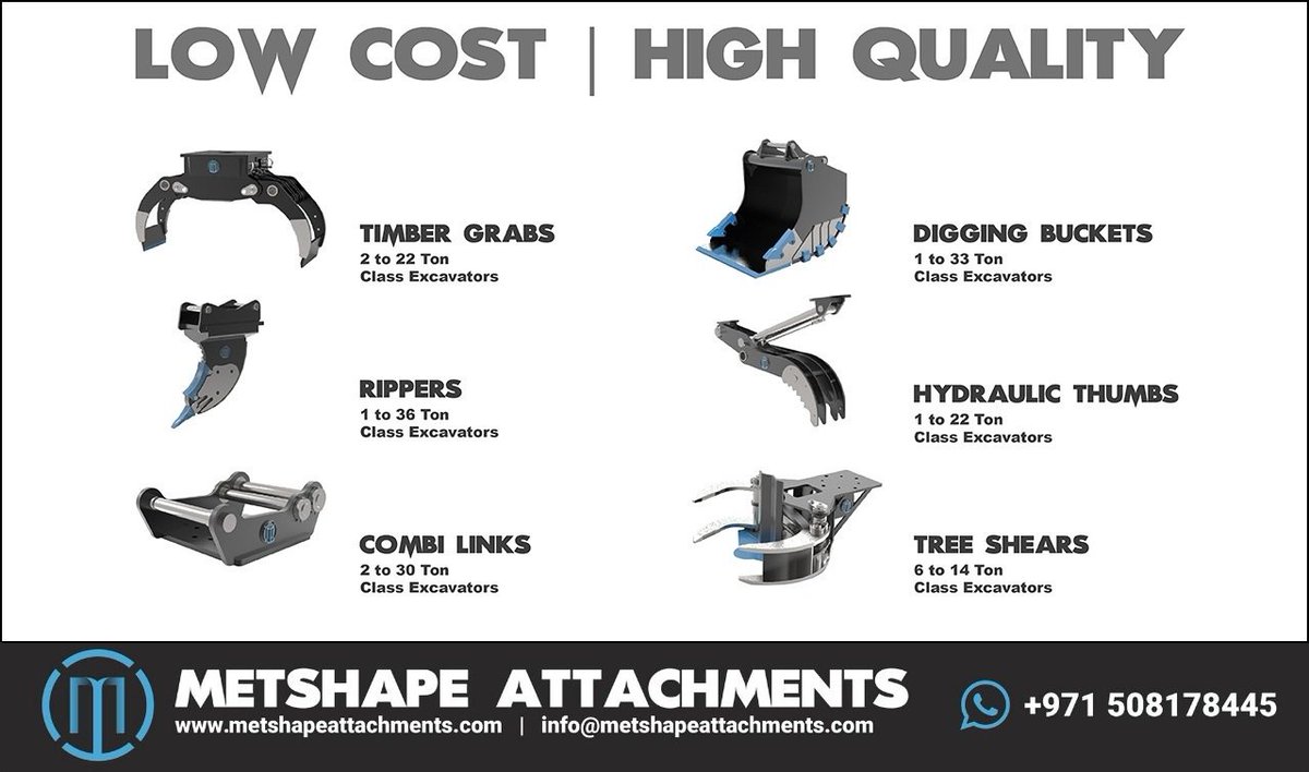 MetshapeA's tweet photo. Don’t Let Hard Ground Conditions Slow You Down!
Offering Cost Effective & High Quality Excavator Attachments: #DiggingBuckets, #Grabs, #Rippers, #QuickCouplers, #PalletForks, #TreeShears.
https://t.co/r9w3NN7F6P
info@metshapeattachments.com
Call & Whatsapp: +971 508178445 https://t.co/R5z8qlU3id