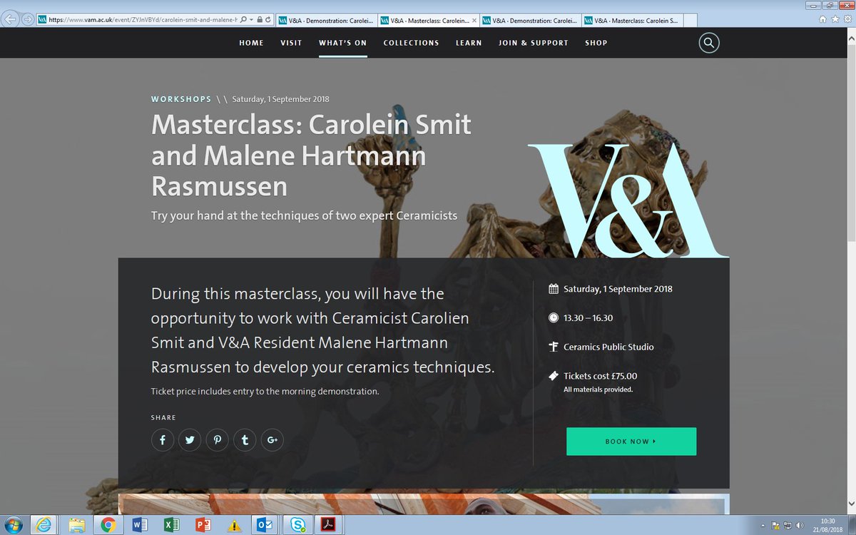 lauracarderera's tweet photo. Please spread the word about this fantastic opportunity to learn from two amazing ceramic artists @V_and_A including #vamresident @maleneceramics, book your ticket now! #ceramics https://t.co/vk5GEXW58c