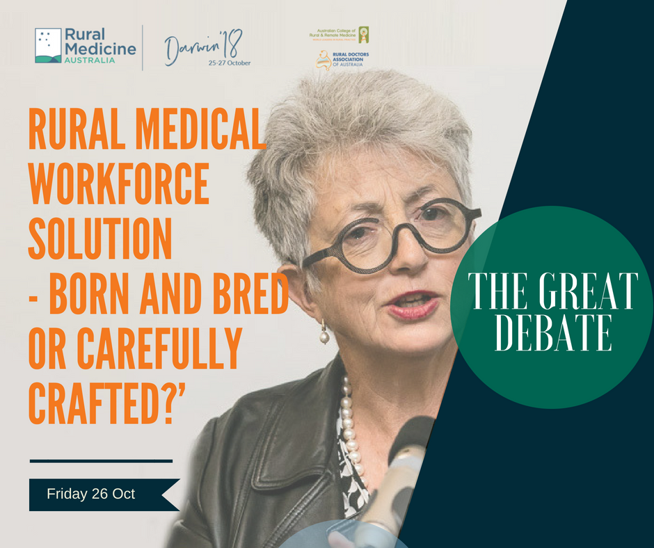 ACRRM's tweet photo. Our Great Debate topic at #RMA18 has just been revealed… ‘Rural Medical Workforce Solution - born and bred or carefully crafted?’ Join the conversation and register for RMA18 today - https://t.co/l5WQ3sOJXm https://t.co/P4VTLnoJbE