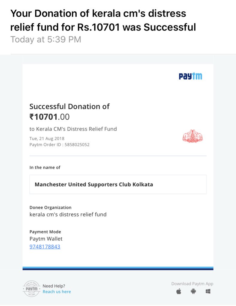 MUFCKolkata's tweet photo. Within a small amount of time, Kolkata Manchester United Supporters Club amassed a certain sum of money for the people affected by the floods in Kerala ! We hope small donation can make a change to the people in need!! #withkerala #keralafloods @ManUtd https://t.co/tzooQlNUDl