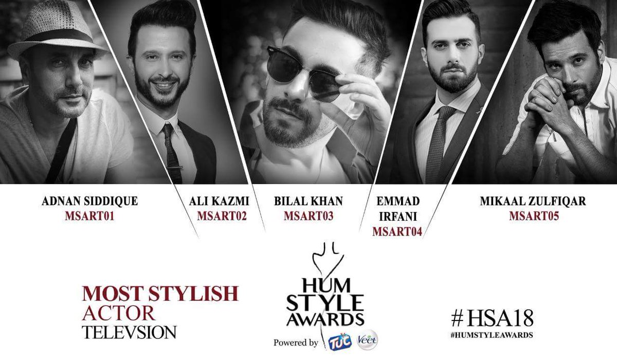 Vote for ‘ The Most Stylish Actor - Television’. Hurry up and vote now.
Log on to: humstyleawards.com/vote/
or 
SMS  <Code> <Your Name>< Your City> and send it to 8881
 #HSA18 #HUMStyleAwards  #TakellPR #HUMNETWORK #HUMSPECIALPROJECTS 
 <a href="/bilalkhanmusic/">Bilal Khan</a> <a href="/emmadirfani/">Emmad Irfani</a> <a href="/mikaalzulfiqar/">Mikaal Zulfiqar</a>