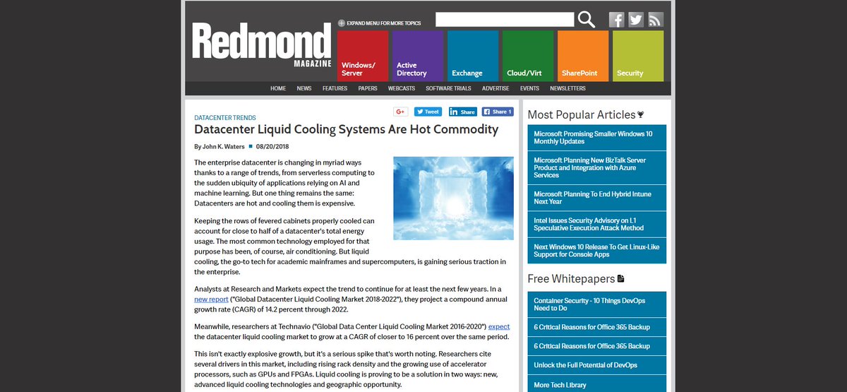 But it's not just the established players that are betting on #liquid #cooling for #datacenters. Over the past five years or so, some promising startups have entered this market, including Asperitas, a #Dutch #startup. redmondmag.com/articles/2018/…
#supercomputer #AI #machinelearning