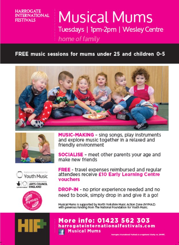 HarrogateFest's tweet photo. We're back on with #MusicalMums today! Join us at 1pm in the @WesleyCentreHG - free singing and music making for mums under 25 and their babies @hgatemumbler @ReadySteadyMums https://t.co/RgDr8wjrkV