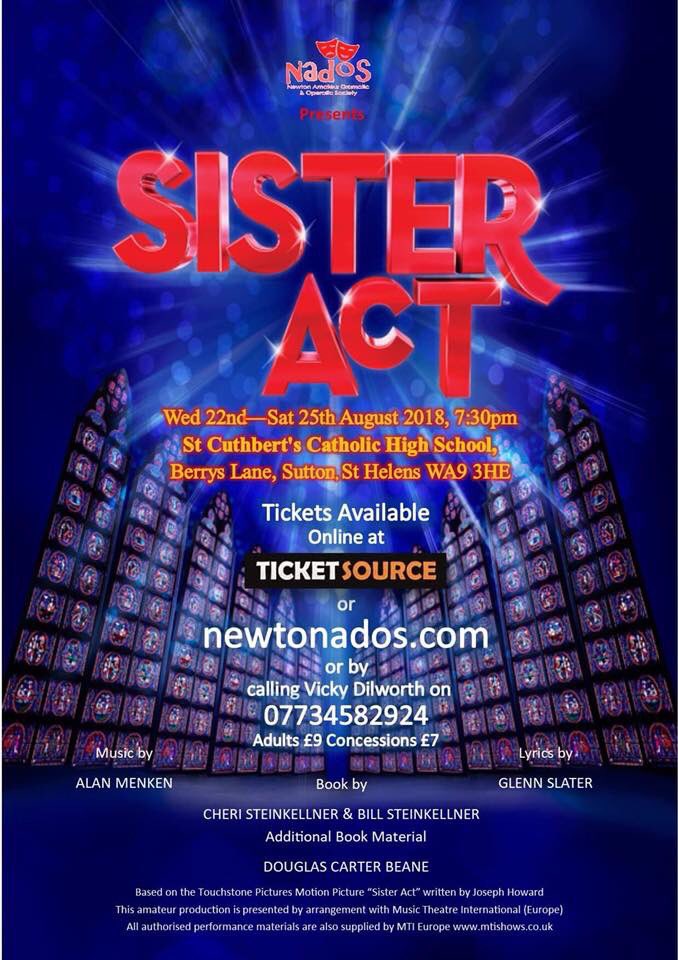 💃 ✨ 🎬 Sister Act 🎬✨💃

📽Wednesday 22nd- Saturday 25th August.
⏰ 19:30 start each night
🎞 Sister Act is a musical comedy based on the hit 1992 film of the same name. 
🎟 ticketsource.co.uk/event/200431