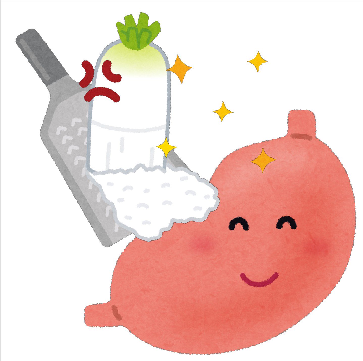 まいチクをいらすとやで再現 Dayukoume 再現難易度 使ったイラスト 4枚 大根のすりおろしのイラスト 健康な胃 のキャラクターのイラスト キラキラ飾りのイラスト 星型 漫符のイラスト 怒った血管 まいにちチクショー いらすとや再現選手権 T