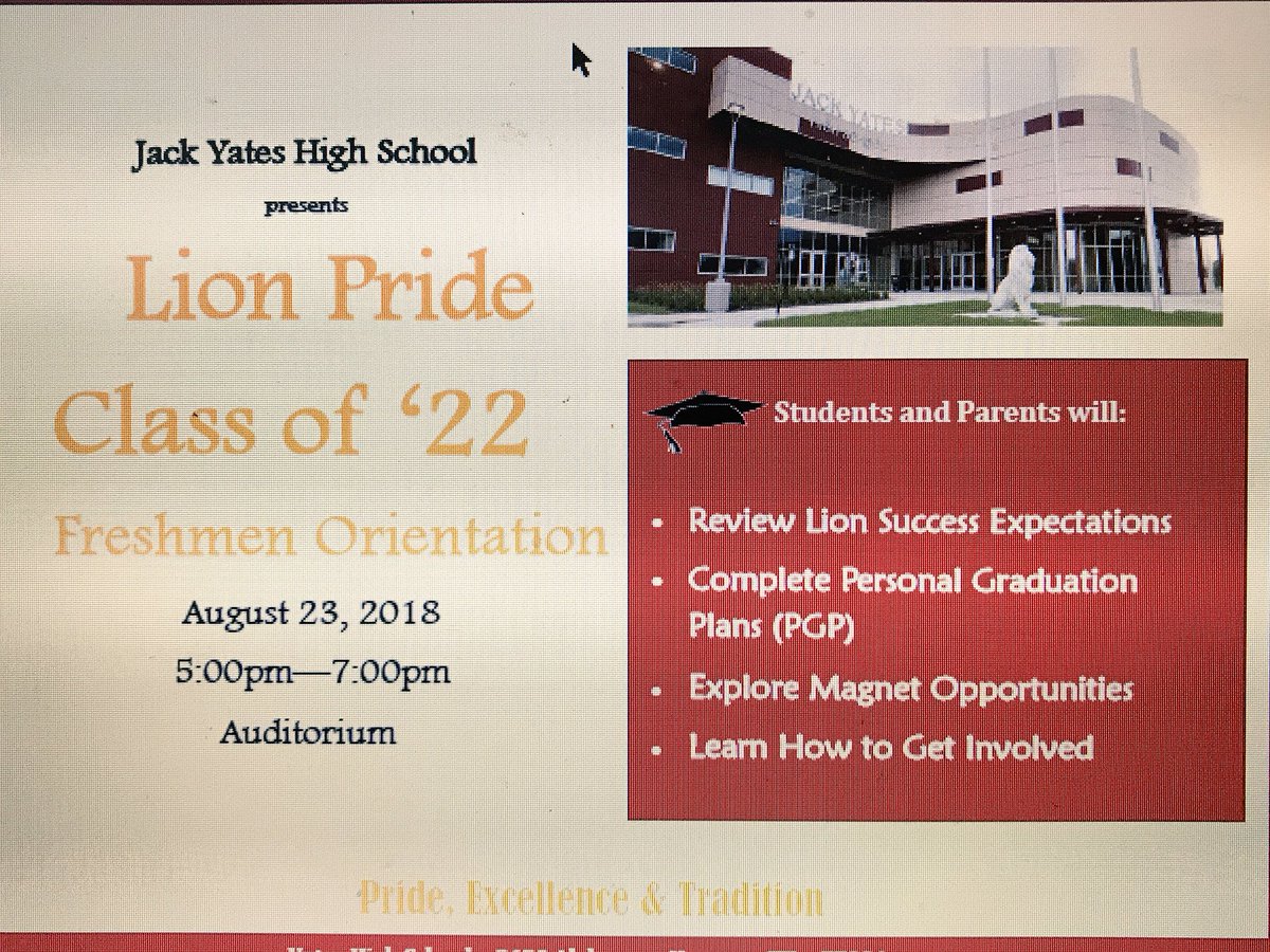JY Incoming Freshmen orientation Thursday August 23, 2018 hope to see you there 📔📝@tguilloryHISD  <a href="/JackYatesMath/">Jack Yates Math</a> <a href="/YatesLibrary/">Jack Yates HS Library</a> <a href="/jackyatesELA/">Jack Yates ELA</a> <a href="/ScienceYates/">Jack Yates Science</a>