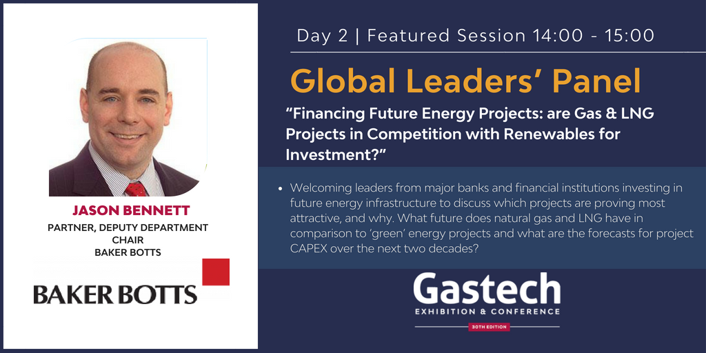 GastechEvent's tweet photo. Register for #Gastech2018 and hear from the Session 7 on day 2 : “Financing future energy projects: are gas & LNG projects in competition with renewables for investment?” with the moderator #JasonBennett from @bakerbotts
Register for conference here: https://t.co/2dhaTulxR5 https://t.co/ty99RqS24j