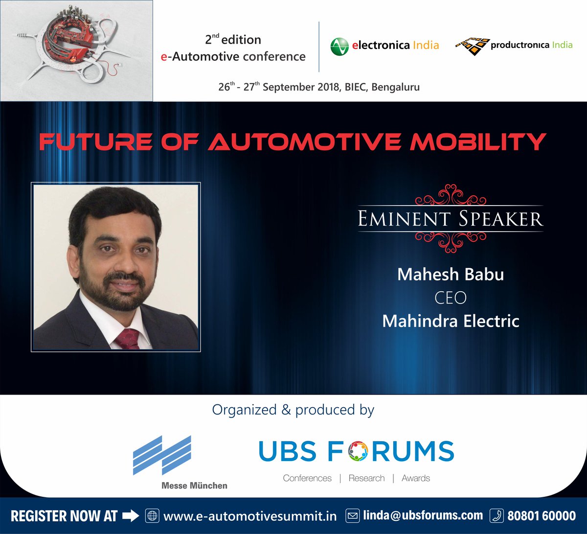 ubsforums's tweet photo. We Welcome Mr. @Maheshsbabu as our Speaker for our "E-automotive Summit" scheduled on 26th Sept. '2018 in Mumbai
Get yourself enrolled now: https://t.co/T7F15Jzffp
#ceo #headproductiondevelopmnent #headdesign #researchanddevelopment #Embeddedsystem #operationhead
#UBSFEA #UBSF https://t.co/7dby7KmJB9