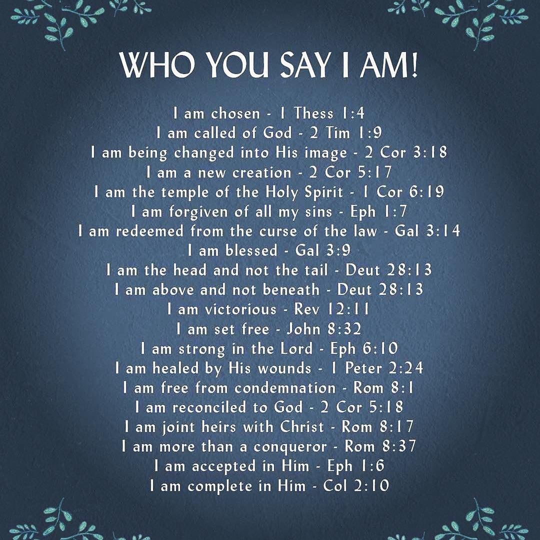 CovenantKeeper7's tweet photo. I Am Who You Say I Am
#Redeemed #Chosen #Accepted #Forgiven #AppleOfHisEye #ReflectionOfHisGlory #FearfullyAndWonderfullyMade #JesusGirl #Blessed https://t.co/3ccU7qX8kc