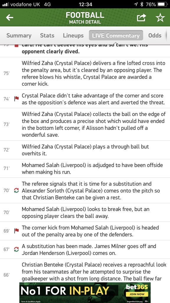 RyansRetros17's tweet photo. @SkyBet @SkyBetHelp explain how the price boost didn’t land when Zaha clearly had 2 shots on target ? 56th minute and 73rd minute both saved by Allison ? https://t.co/7SWy65qoV1