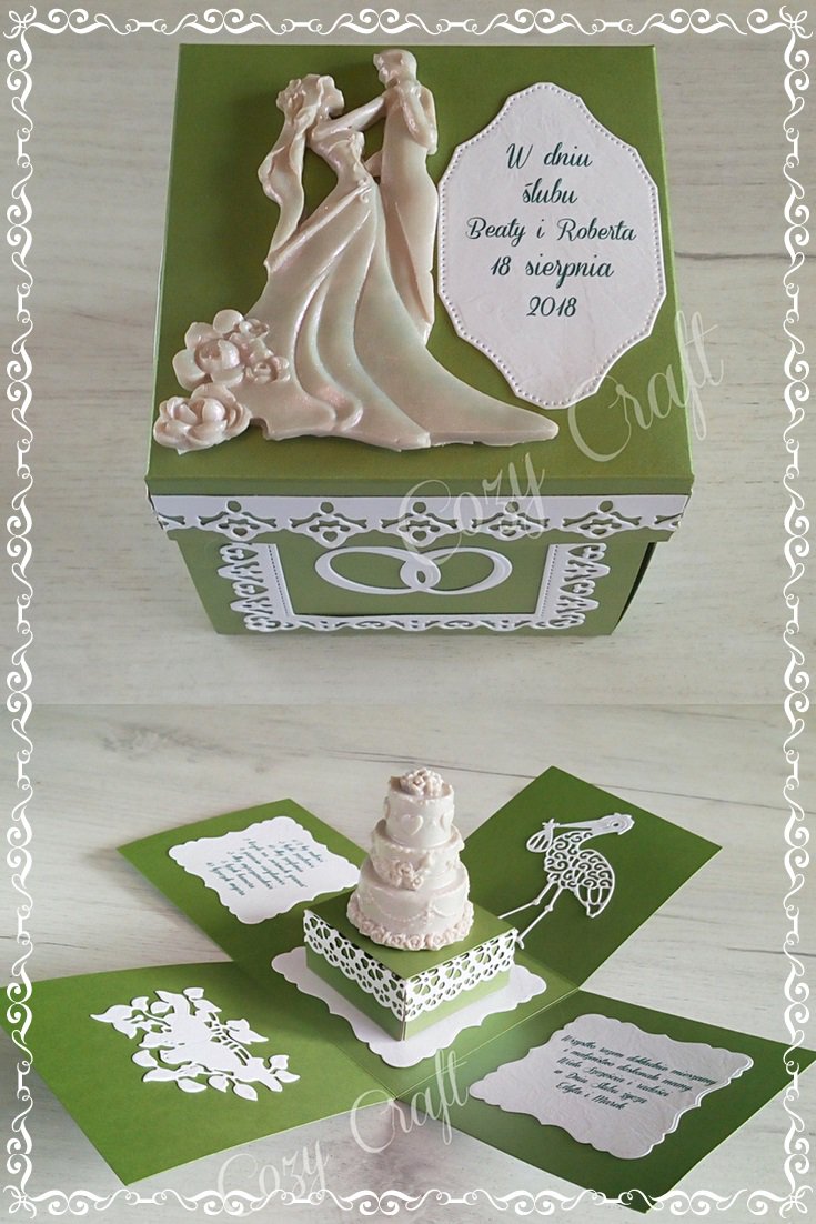 CozyCraft_pl's tweet image. Dzisiaj prezentuję mój mały eksperyment. Pierwszy raz zrobiłam figurki przy użyciu silikonowych foremek i efekt jak na premierę nie jest najgorszy :)
#ślub #wdniuślubu #explodingbox #wedding #weddingcard #celebration