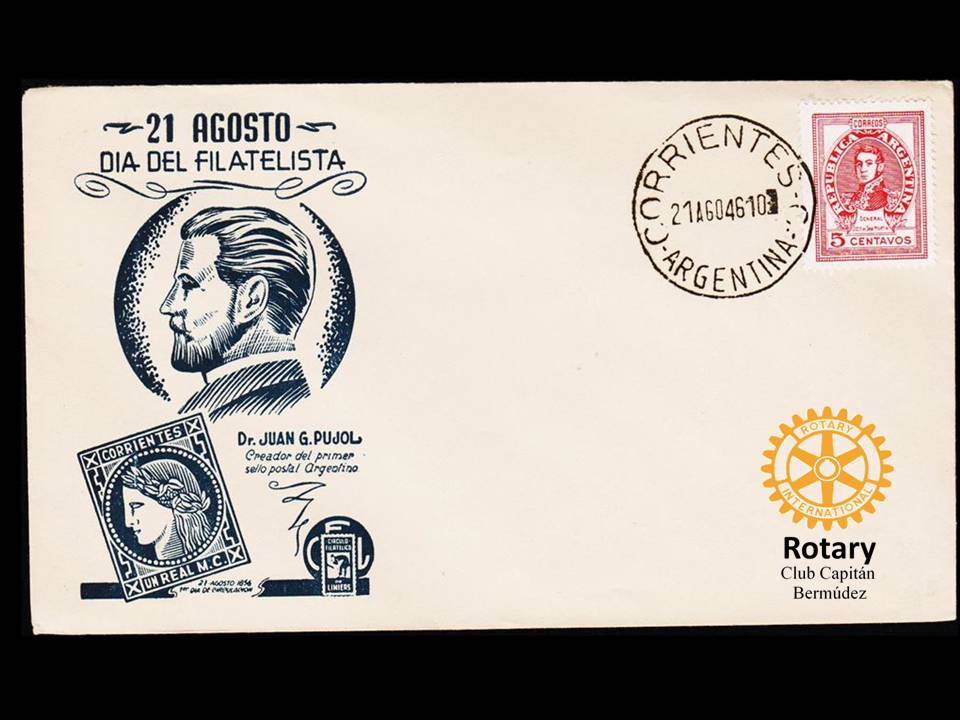 CapitanRotary's tweet image. Hoy es el día del "Filatelista".Se conmemora en esta fecha debido al lanzamiento de la primer estampilla realizada allá por el año 1856, un 21 de agosto, en la Provincia de Corrientes, fue entonces así que comenzó a circular el primer sello postal argentino.#rotarycapitanbermudez