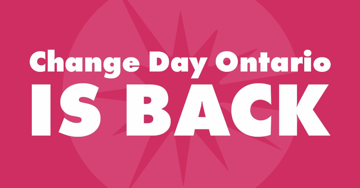 ChangeDayON's tweet photo. Ontario, we’re back! Change Day Ontario 2018 officially kicks off September 13th and we cannot wait to see what this year brings. #ChangeDayON #differenceisyou https://t.co/ojBdI74IyR https://t.co/BzQEsebJEW