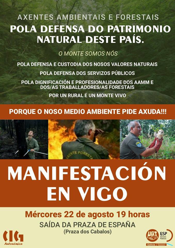 O noso monte precisa deste colectivo. A Xunta ten que escoitar e dar resposta ás súas demandas.
 Maña en Vigo, a apoiar aos/ás axentes medioambientais!! 💪
#FolgaConSentidiño