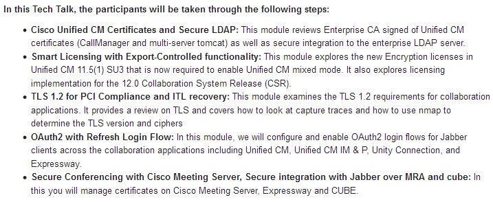 javalencmx's tweet image. Next week, 2 sessions from the SRE team, Tuesday and Thursday:

Collaboration Security w/ Smart Licensing Tech Talk
cisco.cvent.com/d/3WMRSgSa8USV…

@CiscoCollab #CiscoUC