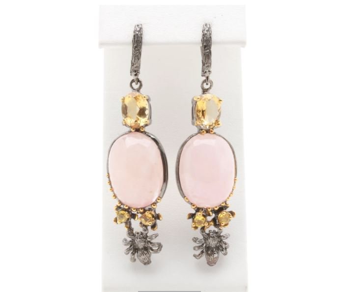 The Bees Knees - Now in my #etsyshop: Artisan Sterling Silver Earrings with Pink Quartz and Citrine Featuring Bees etsy.me/2Bxa2EZ #vintagejewelry #artisanearrings #pinkearrings #avantgarde #Beeearrings #Ilovebees #citrine #etsy #etsyseller #etsyjewelry #unique