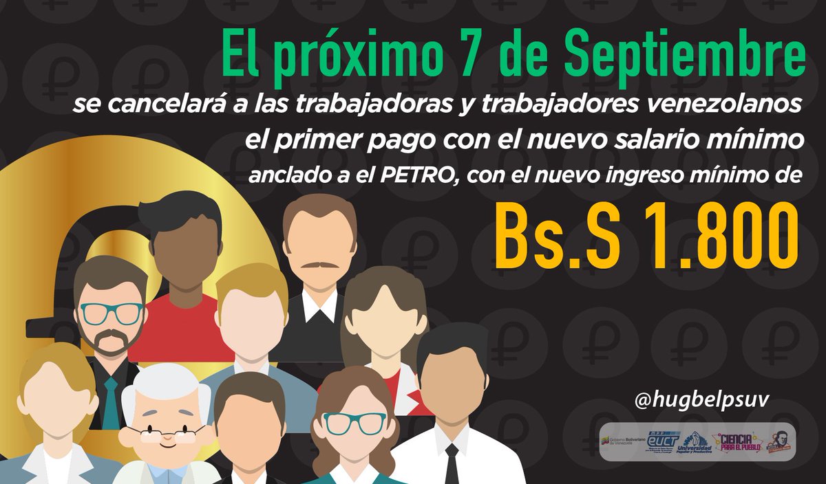 hugbelpsuv's tweet photo. El próximo 7 de septiembre se cancelará a los trabajadores y trabajadoras venezolanos el primer pago con el nuevo salario mínimo anclado al #PETRO

#PuebloTrabajadorALaCalle https://t.co/1jIuZwg3RY
