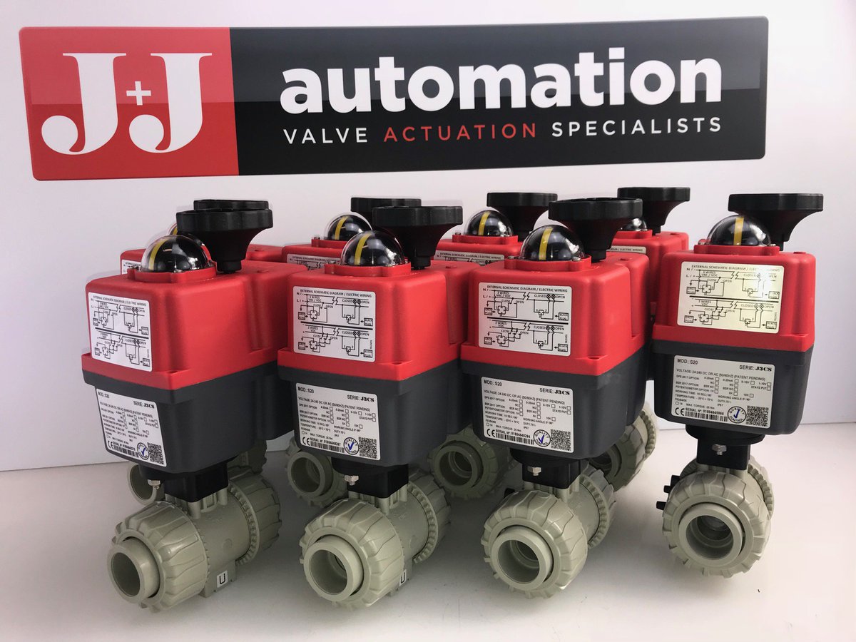 J+J "S" type multi voltage electric actuators fitted to FIP VKD polypropylene ball valves assembled and tested in our actuation centre today #plastic #polypropylene #ballvalves #electric #actuatedballvalves