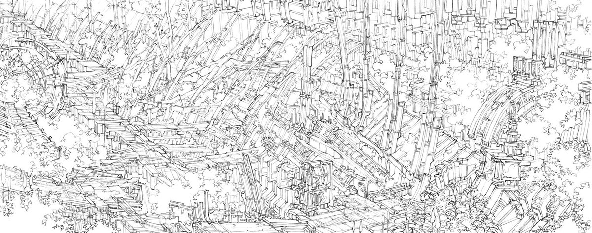 3年ほど前イラスト集「星船が丘六丁目」用に描いた絵を加筆することに。まずは線画から。 