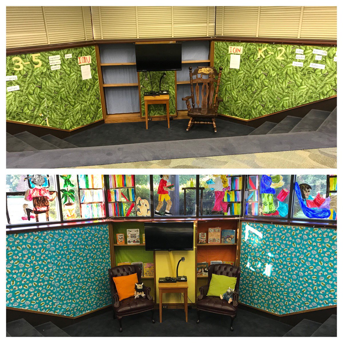 CurtisESLibrary's tweet image. I&apos;ve been busy getting the library ready!  Before and After of the story well: