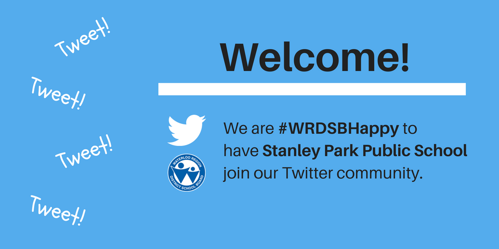 wrdsb's tweet photo. With a new school year around the corner, comes a new #WRDSB family member joining Twitter! Give a warm welcome and follow to Stanley Park PS (@stnwrdsb). We are so #WRDSBhappy you're online with us. 😁 https://t.co/zV2jrjIhMu