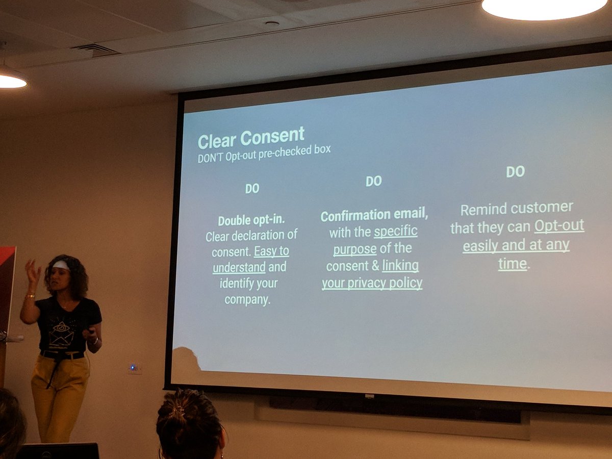 JudyMailjet's tweet photo. Best practices for obtaining consent under #gdpr by @DarineFayed from @mailjet at #LitmusLive https://t.co/ynIqpGGVrP