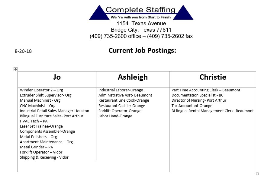CompleteStaffTX's tweet image. Take a look at our current job openings for this week! Visit completestaffing.net to apply!