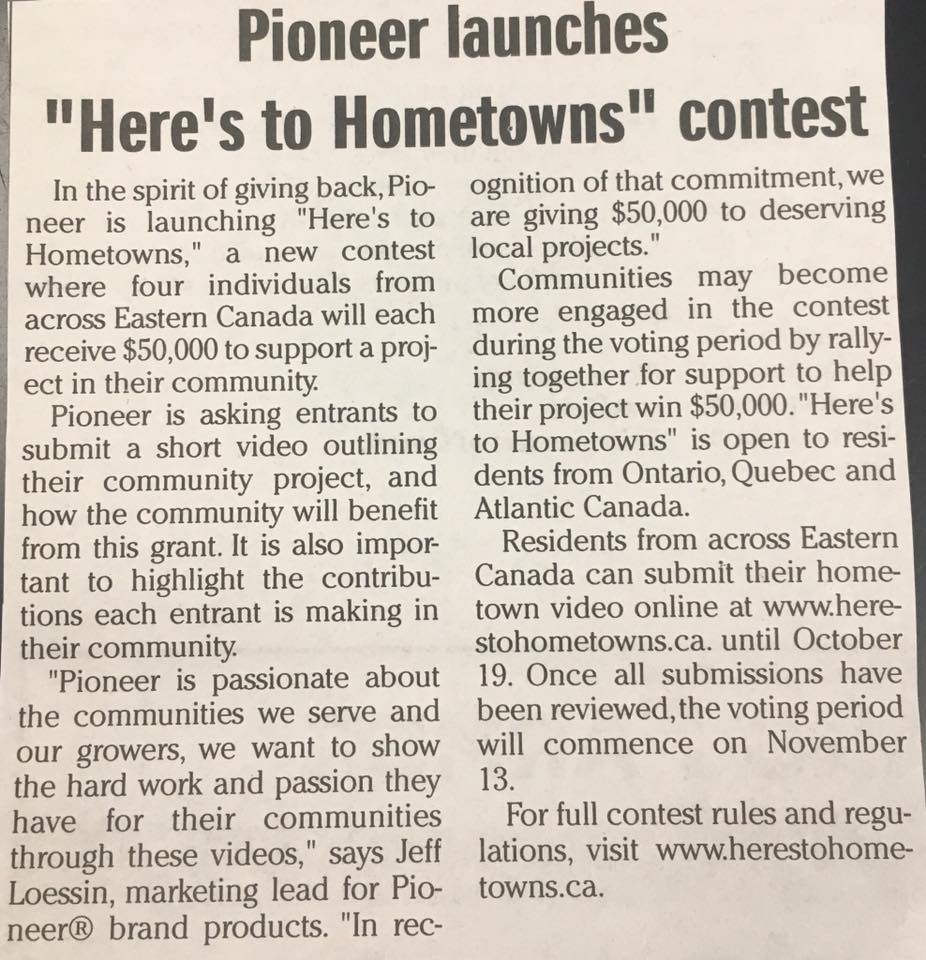 Check Pioneer Seeds' Community Project Contest. Start thinking PEI!