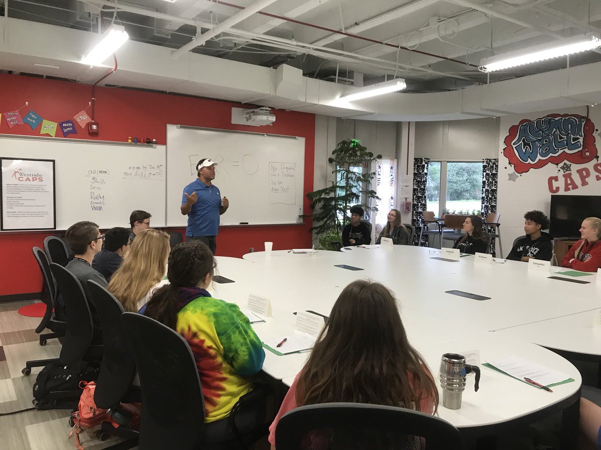 NizziDawn's tweet photo. What an awesome way to launch our CAPS Inquiry class with the energy, enthusiasm, and wisdom of Westside’s very own DJ Rezac! Thank you @Dare2Dad @WCS_CAPS @Westside66 https://t.co/2NwUAzA1VV