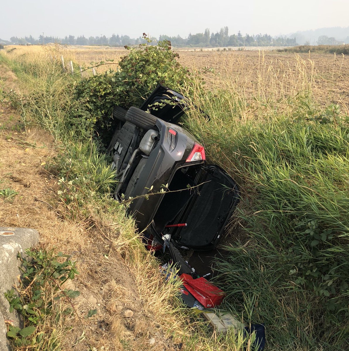 NeilDubord's tweet photo. Drive Carefully!!! Our officers #deltapd @deltapolice responded to this car that lost control and went into the ditch yesterday. Luckily no one was seriously hurt #trafficsafety https://t.co/1S1Azrm9Ho