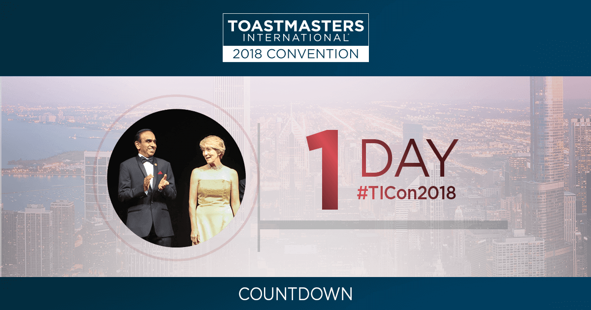 Toastmasters's tweet photo. One more day! Will you be attending #TICon2018? We’ve got a schedule full of insightful education sessions, networking opportunities and we’ll inaugurate our next International President. https://t.co/X2SJEdGdgA https://t.co/10vzQrbdmc