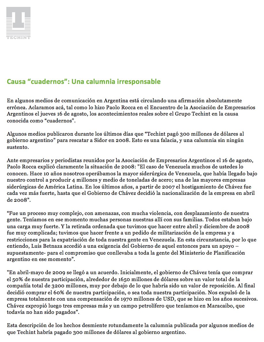 GrupoTechint's tweet image. Causa &quot;cuadernos&quot;: Una calumnia irresponsable