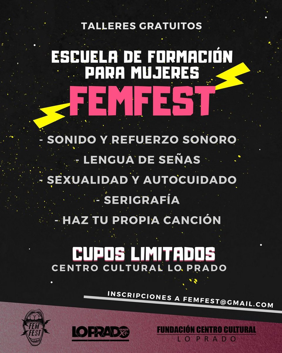 FemFestchile's tweet photo. Atentas Compañeras ! La próxima semana daremos inicio a nuestra 
Escuela de Formación para Mujeres FEMFEST ! 
Inscripción gratuita con cupos  limitados 
Dirigido a mujeres de 15 a 50 años 
Inscripciones, horarios y más información a femfest@gmail.com https://t.co/06203UeU1p