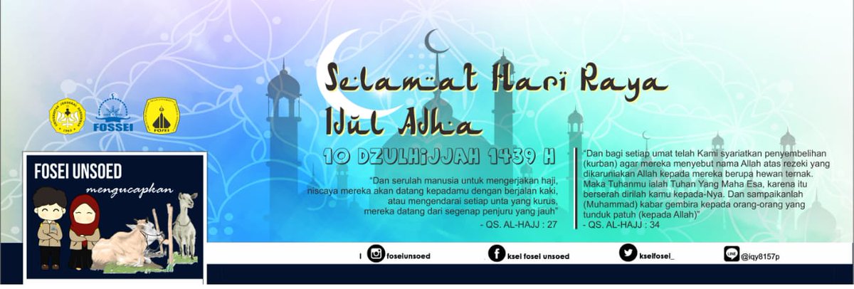 Forum Studi Ekonomi Islam Universitas Jenderal Soedirman (FOSEI UNSOED) mengucapkan

"SELAMAT HARI RAYA IDUL ADHA"
10 Dzulhijjah 1439 H

QS. Al Hajj : 34

#IdulAdha1439H
#FoseiUnsoed
#EkonomonRabbaniBisa