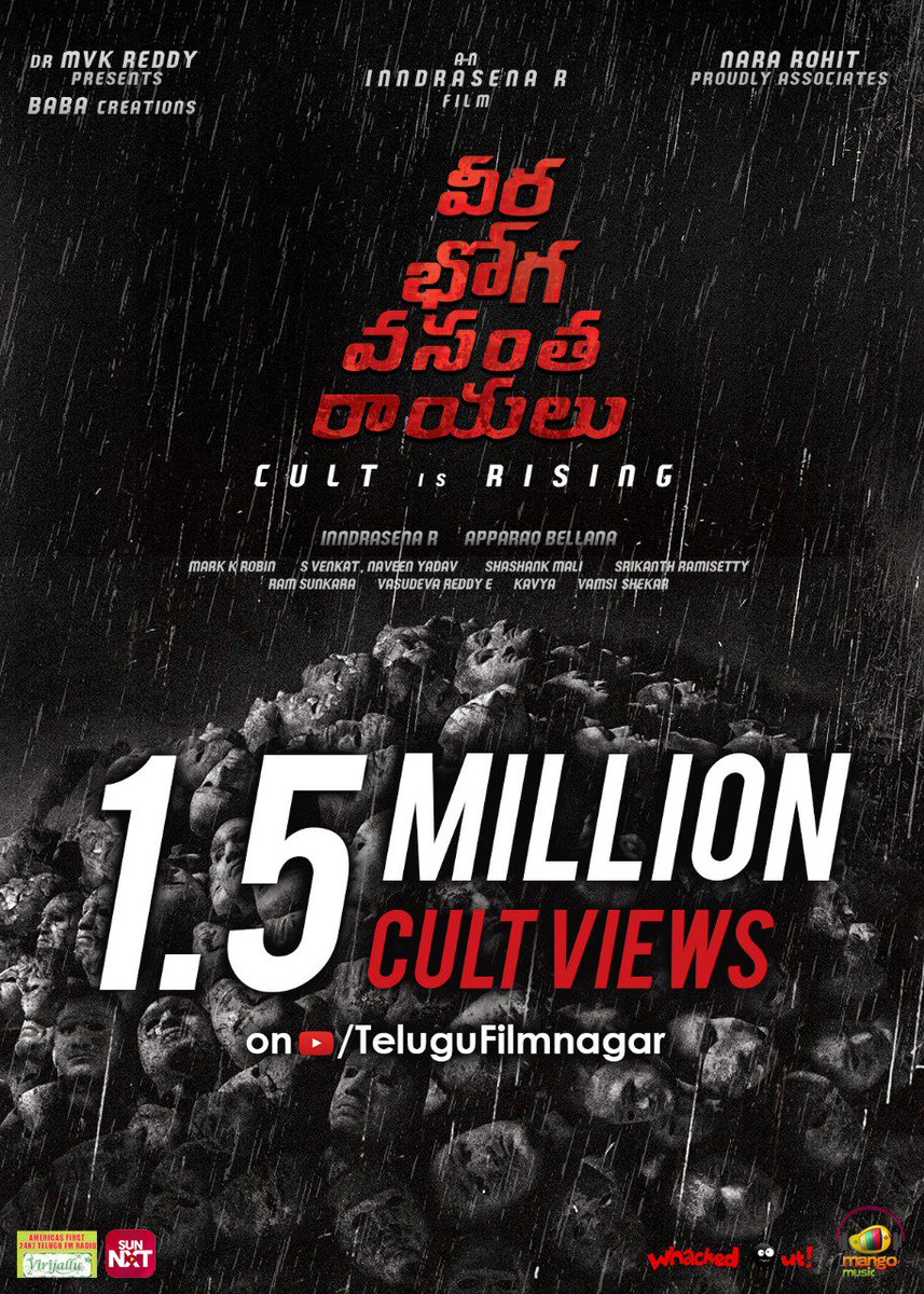 telugufilmnagar's tweet photo. #VeeraBhogaVasanthaRayalu teaser hits 1.5 Million Views in less than 48hours !!
Watch #VBVRTeaser Here ► https://t.co/4HA9ScIw0D

#CultisRising #NaraRohith @sreevishnuoffl @shriya1109  #SudheerBabu @Inndrasenar #ApparaoBellana #BabaCreations https://t.co/DONnBXlAPH