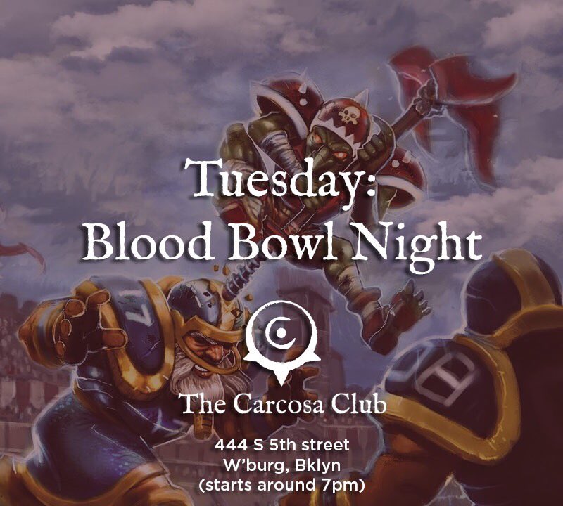 CarcosaClub's tweet photo. Tuesdays are #BloodBowl nights at Carcosa! The NYC league has been heating up approaching the Dutch Killz Cup in September. Come out tonight and roll some POWS! Hop on our Slack and find a coach to play against. https://t.co/calEFLv0oO https://t.co/65YFD8TGsP