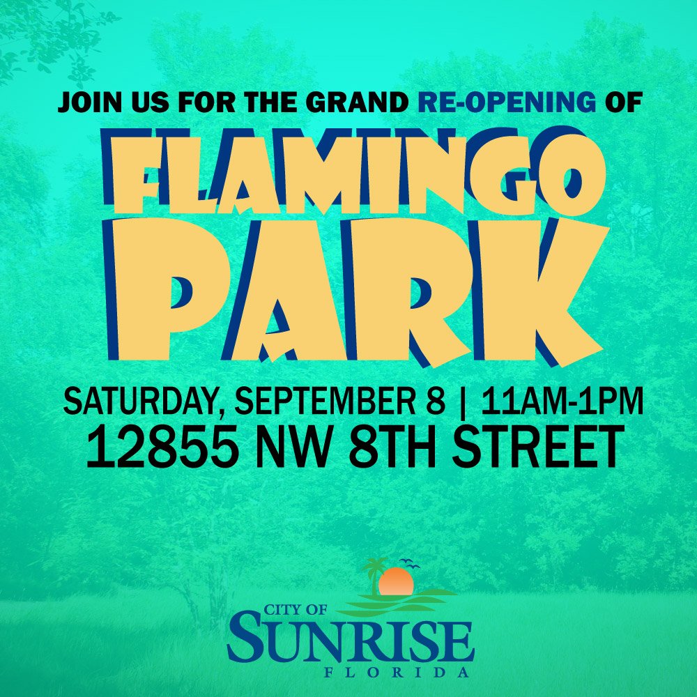 cityofsunrise's tweet photo. Love #family activities? Join us at Flamingo Park on 9/8 to see the brand new #splashpad, outdoor #exercise equipment, covered #basketball courts, #playground, and a whole lot more! Share our event page at https://t.co/Psr0GebIjS

#SeenInSunrise #ItStartsInParks https://t.co/IsYZovb3GR