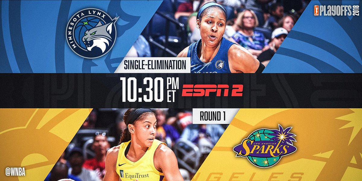 WNBA's tweet photo. Round 1 tonight continues with a marquee #WNBAPlayoffs matchup we’ve seen before! 🚨🏀

It’s WIN or GO HOME: @LA_Sparks vs. @minnesotalynx... Who will make it through? #WatchMeWork https://t.co/OHnnXIOJyV