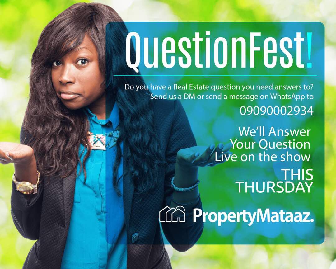PropertyMataaz's tweet photo. Do you have a Real Estate question you need answers to? Send us a DM or send a message to WhatsApp on 0909 000 2394 before 5pm on Wednesday and we'll treat your question live on the show this Thursday! https://t.co/FHwVFQdQKi