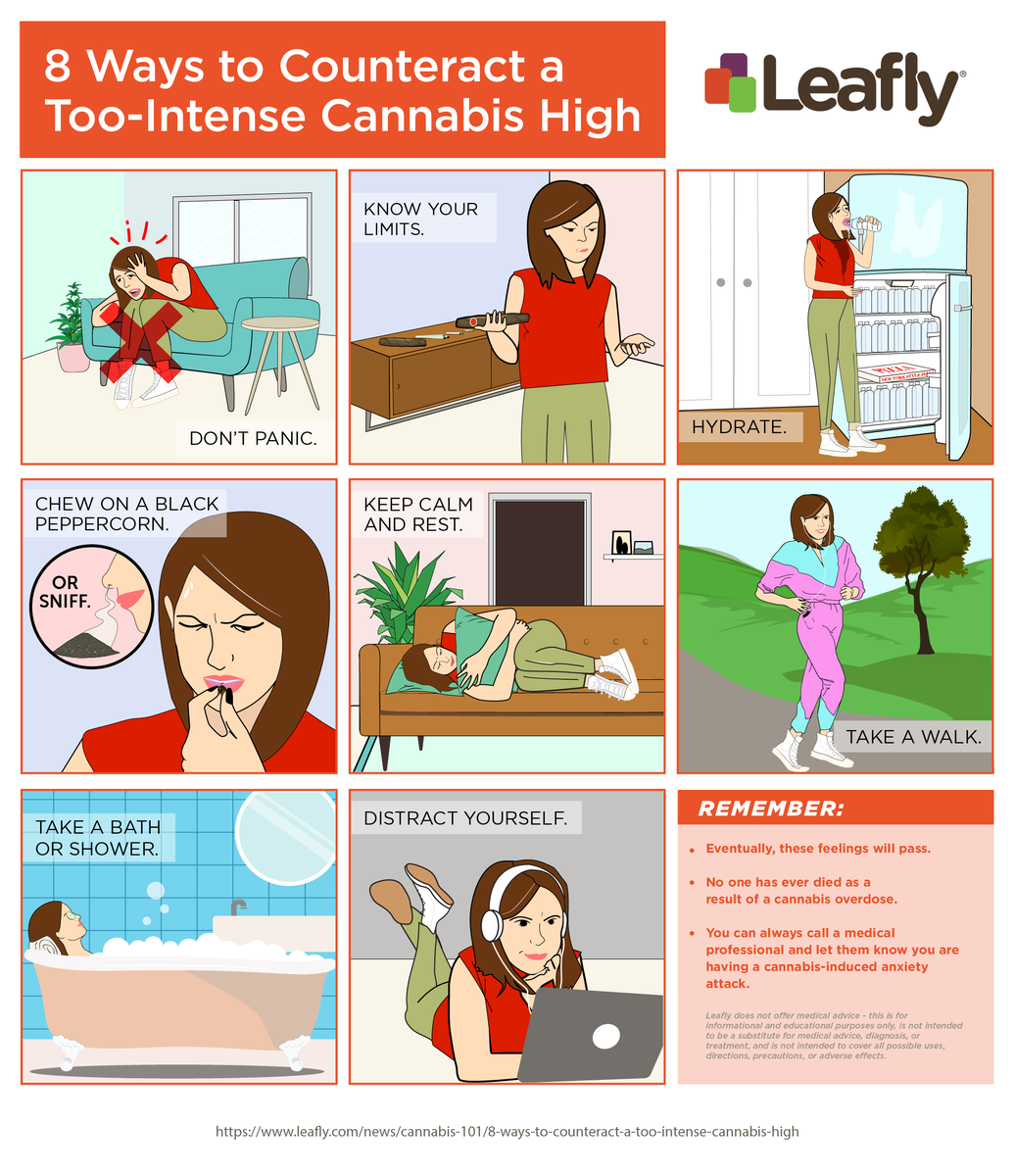 Leafly's tweet image. 8 ways to counteract a too-intense #cannabis high. bit.ly/2Btebbr