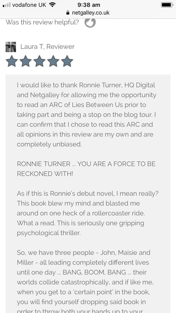 Ronnie__Turner's tweet photo. I’ve just had my very FIRST review!!! And I’m completely overwhelmed!! Thank you so much @pageturnersnook!! Love this ⭐️⭐️⭐️⭐️⭐️ review on @NetGalley!! I’ll be smiling all week!! #LiesBetweenUs 📚📚😜❤️ https://t.co/VIMLXYQ6Li