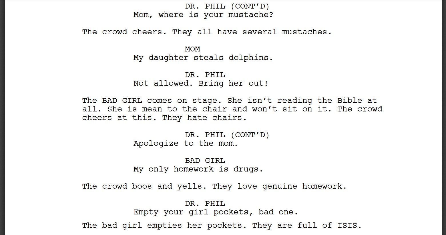 Keaton Patti on X I forced a bot to watch over 1 000 hours of Dr. Phil episodes and then asked it to write a Dr. Phil episode of its own. Here is