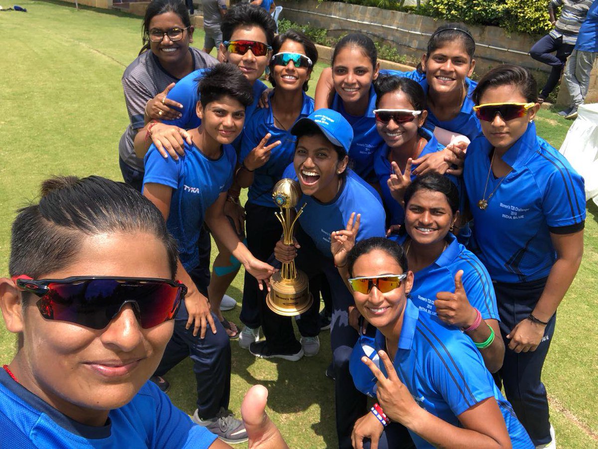 BCCIWomen's tweet image. Congratulations to India Blue for their thrilling four-run win over India Red in the final of #ChallengerTrophy 🏆