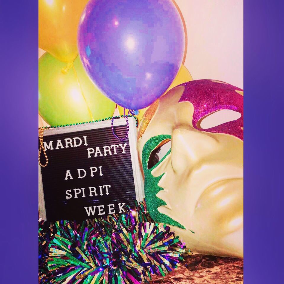 NIU_ADPi's tweet photo. Nothing says ‘spirit’ more than a Mardi Gras theme! Now if only we could get down to New Orleans with our sisters...#niuadpi #sisterspirit #gogreek https://t.co/vgapd1tgGS