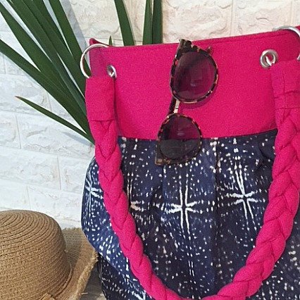 Excited to share the latest addition to my #etsy shop: large beach bag tore bag in blue starburst and hot pink braided handles etsy.me/2Pq1zX1 #bagsandpurses #blue #pink #bohostylebag #beachbag #carryallbag #overnightbag #daybag #totebag