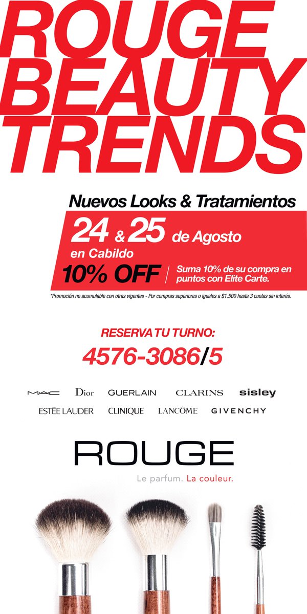 ¿Planeando el finde? Este 24 &amp; 25 de Agosto no te pierdas nuestro #RougeBeautyTrends en Cabildo. ¡Reservá tu lugar! 4576 - 3086/5 ¿Dónde? Av.Cabildo 1885 ¿Horario? De 11 a 20hs.