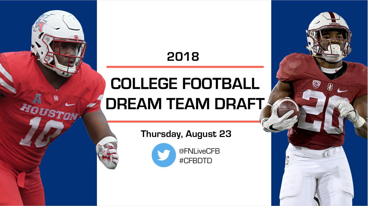 StephenNelson's tweet image. another CFB Dream Team Draft is happening.

The 2018 #CFBDTD Order:
1-@ConnorJRogers
2-@KegsnEggs
3-Me
4-Fans (tweet your pick suggestions to @FNLiveCFB)
5-@InTheBleachers
6-@BarrettSallee