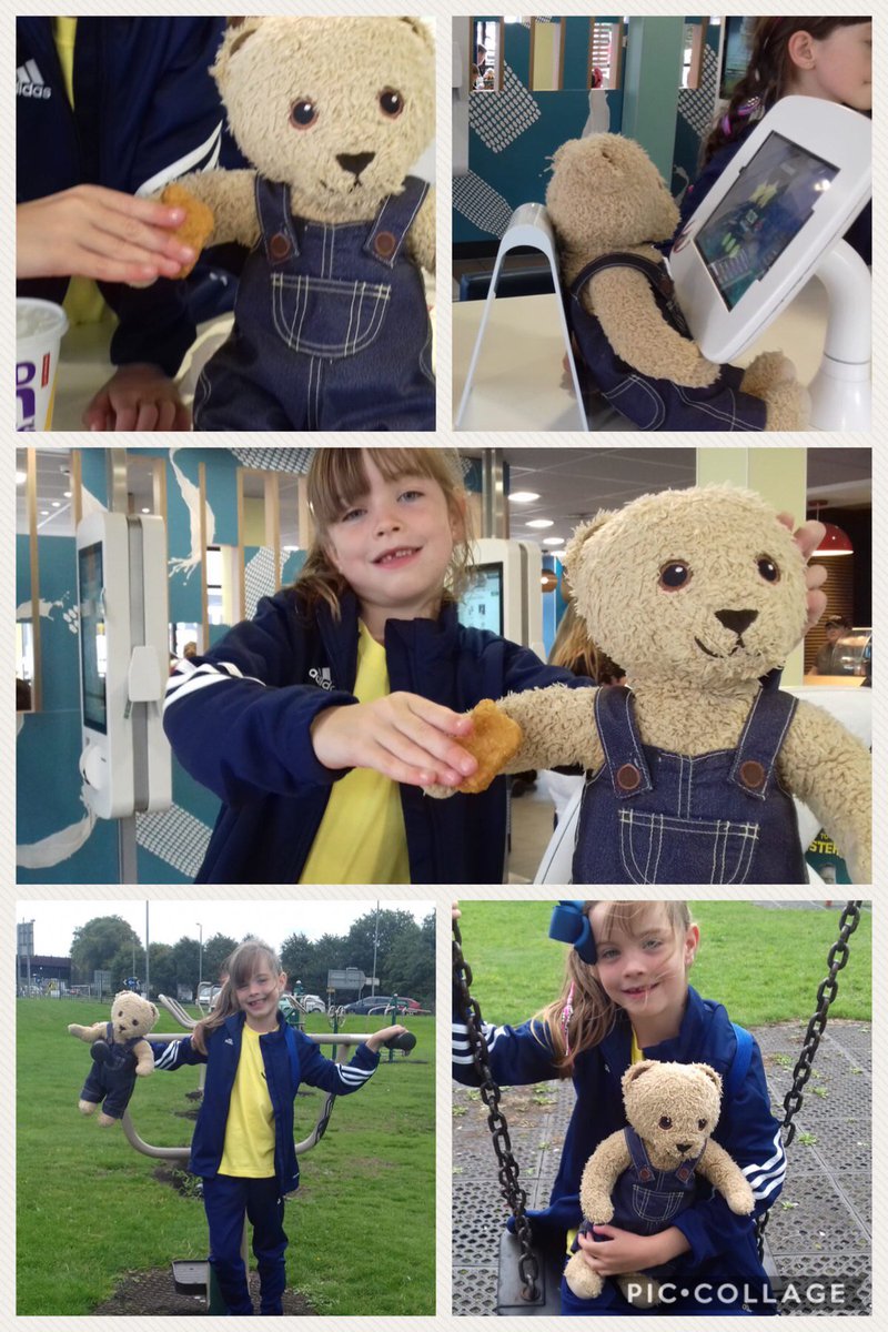 almcgui's tweet photo. @MorningsidePS Rosie and Bobby having fun at the park and sharing some Chicken McNuggets #BobbybearMps https://t.co/YZtMIbLLRi
