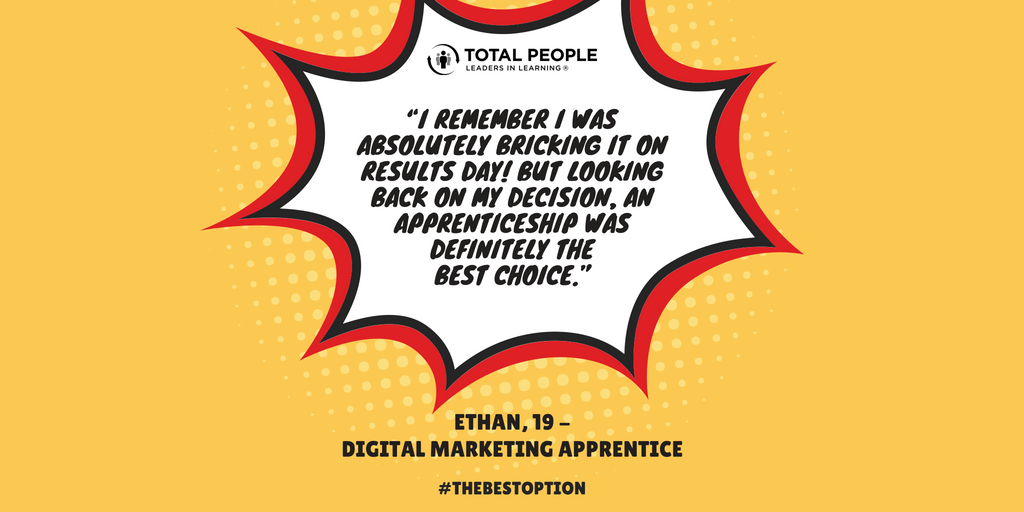 TotalPeople's tweet image. With #GCSEresultsday2018 only a few days away, it's the perfect time to find out why an #apprenticeship could be the best option for you. Here’s a quote from just one of our rising stars about how he felt during his results day 🤣bit.ly/tpshines #TheBestOption